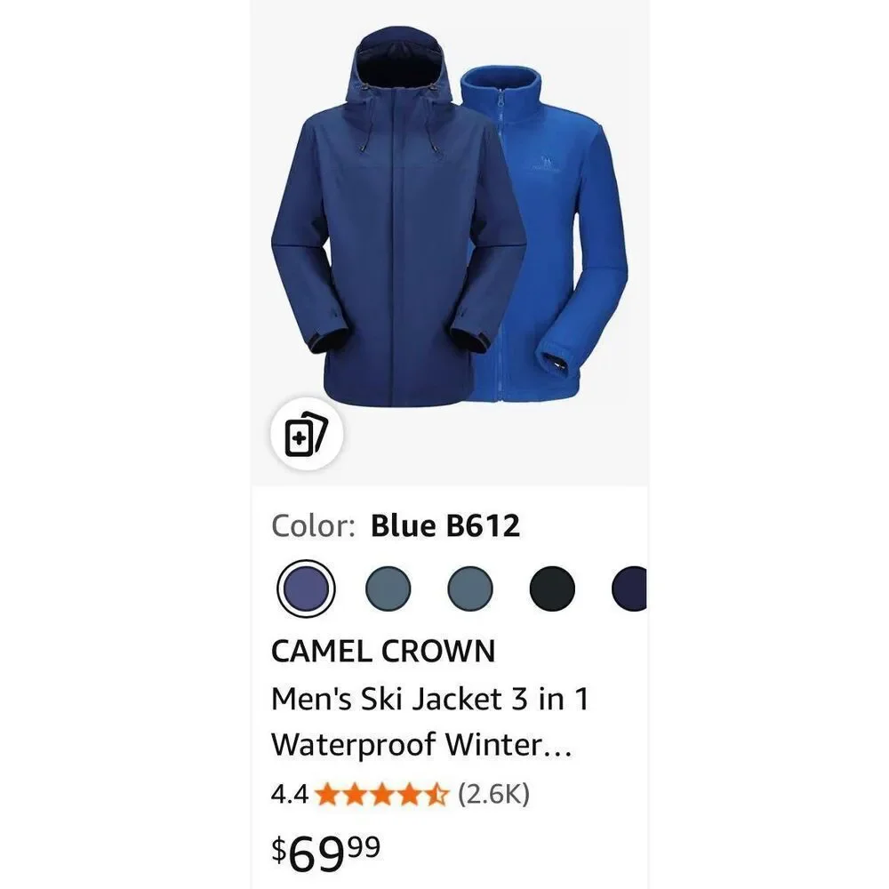 CAMEL CROWN Men's Ski Jacket 3 in 1 Waterproof Winter Jacket Snow Jacket XXL
